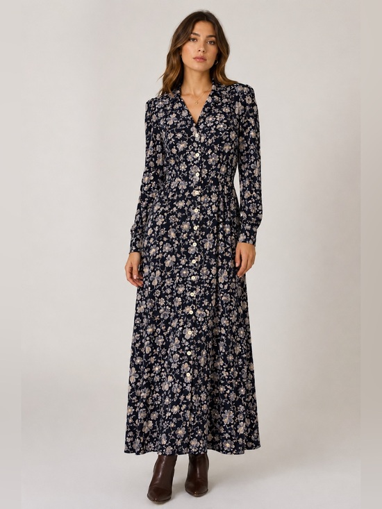 Talbots Dresses & Skirts - Vintage Talbots Floral Maxi Dress Cottagecore Prairie Button Front Midi Maxi 90s